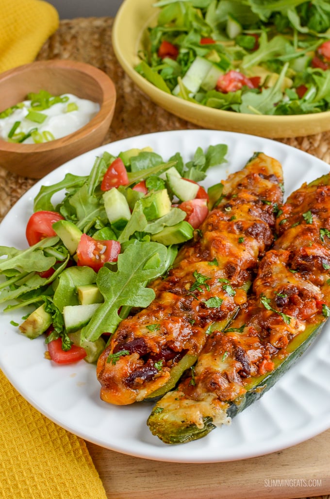 Slimming Eats Chilli Stuffed Zucchini Boats - gluten free, vegetarian, Slimming Eats and Weight Watchers friendly