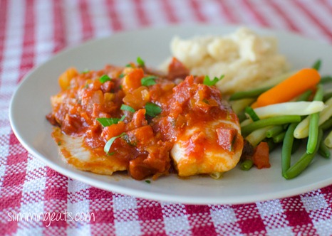 Slimming Eats Tilapia with Chorizo, Tomato and Butter Bean Mash - gluten free, Slimming World (SP) and Weight Watchers friendly