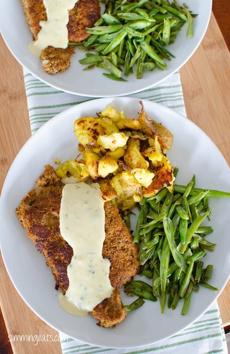 Slimming Eats Pork Schnitzel with Creamy Parsley Sauce - Slimming World and Weight Watchers friendly
