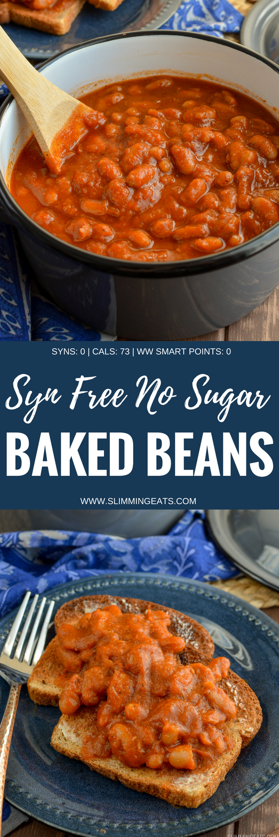 Delicious homemade and Syn Free No Added Sugar Baked Beans - perfect to enjoy at breakfast, lunch or dinner. Gluten Free, Dairy Free, Vegan, Slimming World and Weight Watchers friendly | www.slimmingeats.com