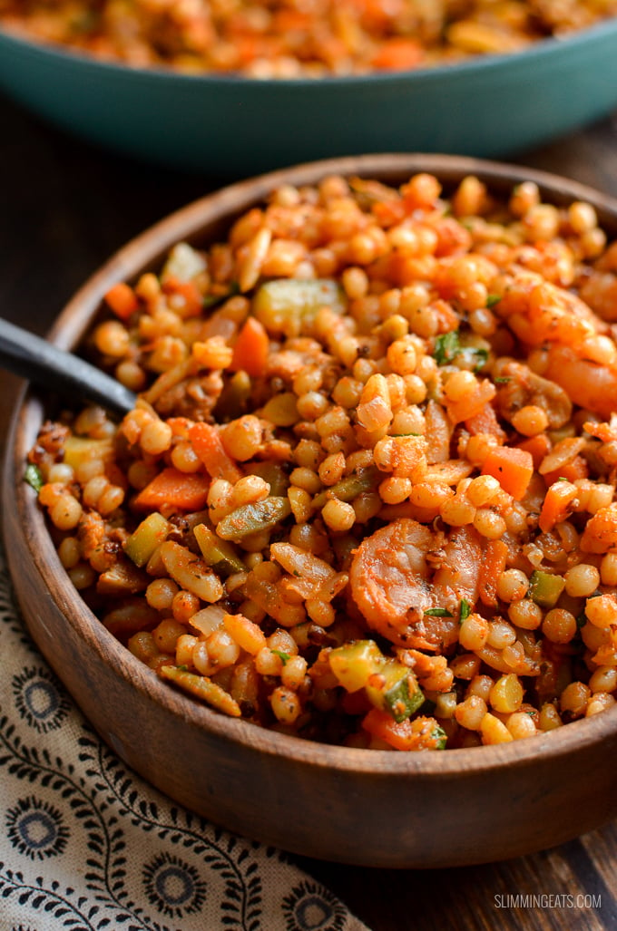 Harvest Grain Blend with Chicken and Shrimp - a combination mix of Israeli couscous, orzo, red quinoa and lentils with delicious vegetables and Chicken and Shrimp. Slimming Eats and Weight Watchers friendly | www.slimmingeats.com #slimmingeats #weightwatchers #shrimp #chicken