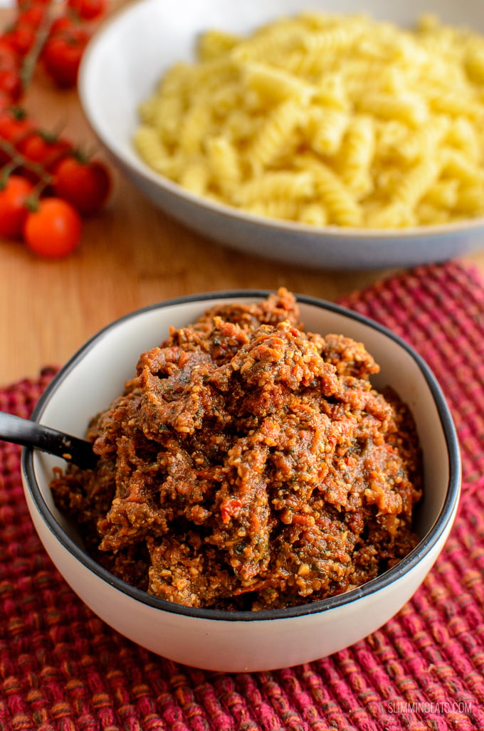 Smother your pasta in this delicious Sun-dried Tomato Red Pesto . Gluten Free, Slimming Eats and Weight Watchers friendly | www.slimmingeats.com