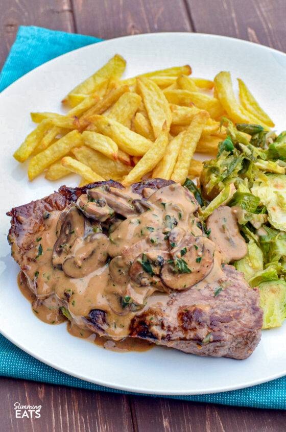 Steak with Creamy Mushroom Peppercorn Sauce | Slimming Eats