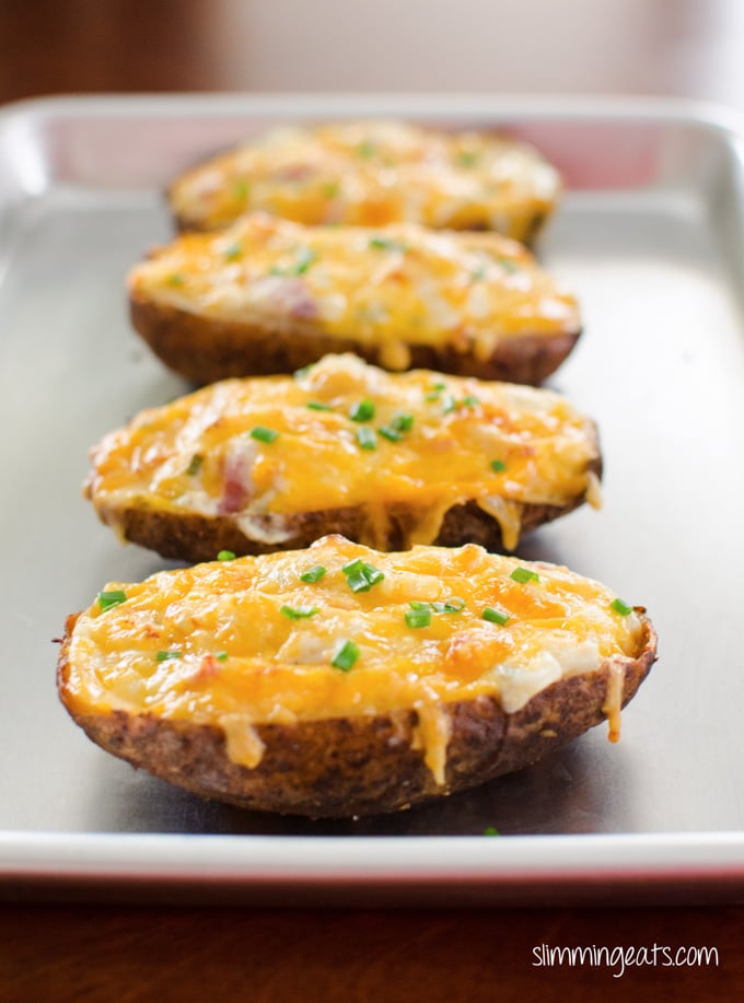 Slimming Eats Cheddar and Bacon Twice Baked Potatoes - gluten free, Slimming Eats and Weight Watchers friendly