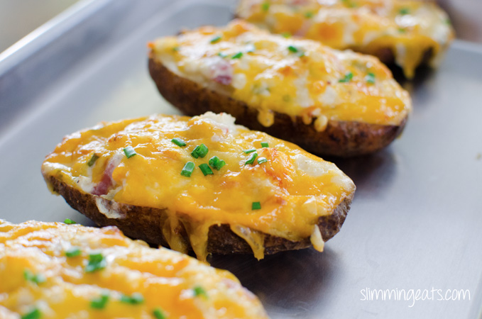 Slimming Eats Cheddar and Bacon Twice Baked Potatoes - gluten free, Slimming Eats and Weight Watchers friendly