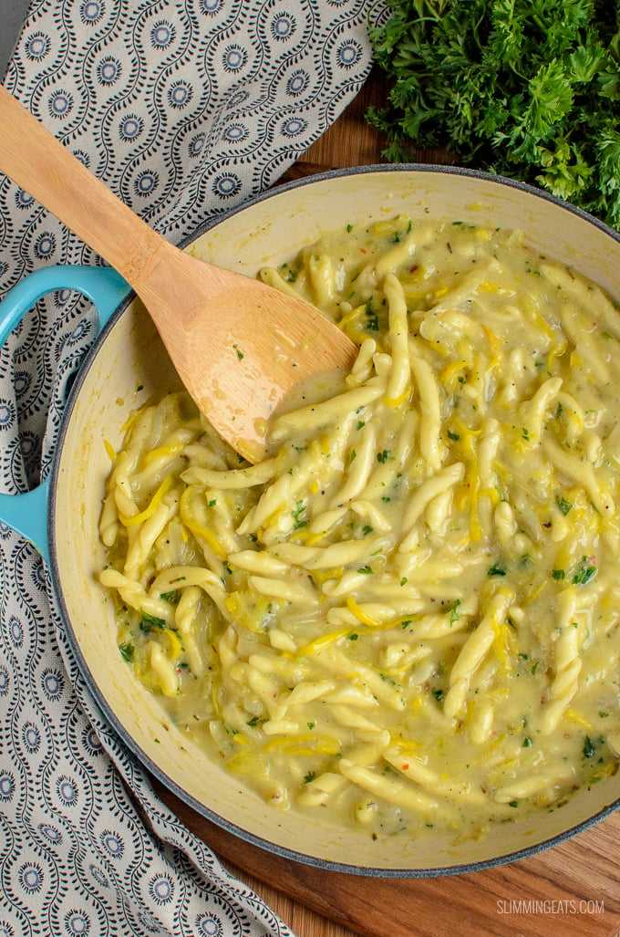 One Pot Creamy Yellow Zucchini Pasta | Slimming Eats Recipes