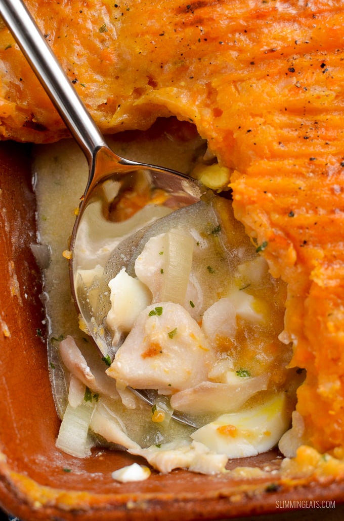 A Simple Dairy Free Fish Pie topped with Delicious Mashed White and Sweet Potato for a comforting family meal. | gluten free, dairy free, paleo, Whole30, Slimming Eats and Weight Watchers friendly A Simple Dairy Free Fish Pie topped with Delicious Mashed White and Sweet Potato for a comforting family meal. | gluten free, dairy free, paleo, Whole30, Slimming Eats and Weight Watchers friendly
