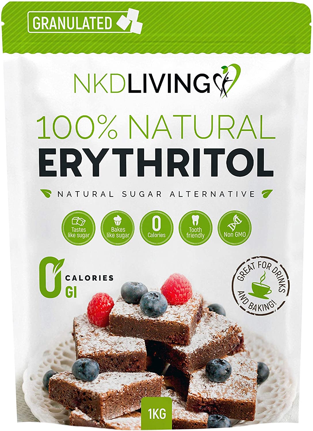 100% Natural Erythritol 1 Kg (2.2 lb) Granulated ZERO Calorie Sugar Replacement