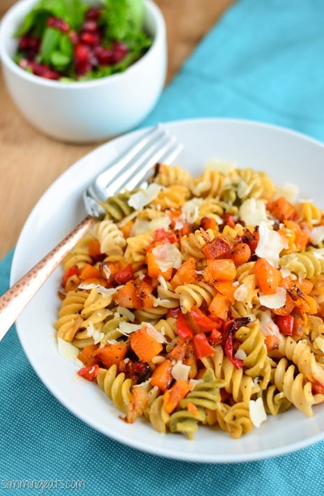 Slimming Eats Roasted Butternut Squash and Red Pepper Pasta - gluten free, vegetarian, Slimming Eats and Weight Watchers friendly