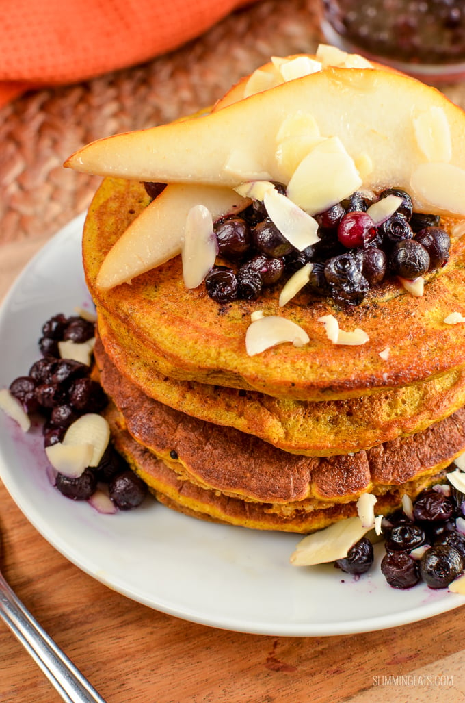 Slimming Eats Fluffy Pumpkin Oatmeal Pancakes - gluten free, dairy free, vegetarian, Slimming and Weight Watchers friendly