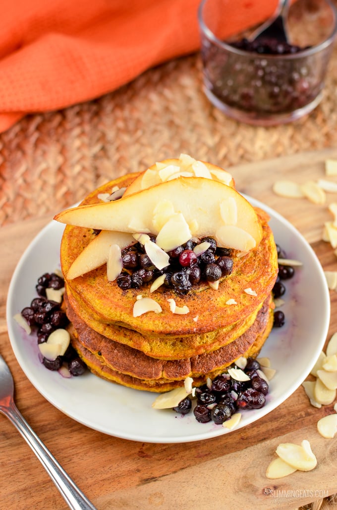 Slimming Eats Fluffy Pumpkin Oatmeal Pancakes - gluten free, dairy free, vegetarian, Slimming and Weight Watchers friendly