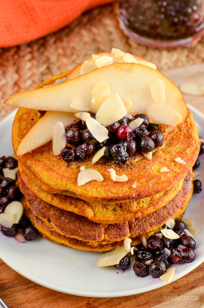 Slimming Eats Fluffy Pumpkin Oatmeal Pancakes - gluten free, dairy free, vegetarian, Slimming and Weight Watchers friendly