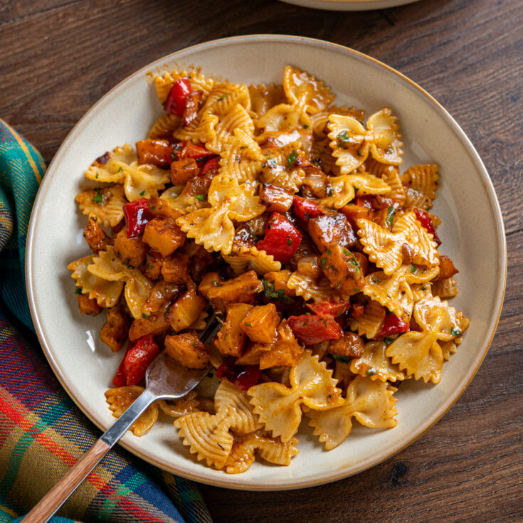 Roasted Butternut Squash and Red Pepper Pasta with Gruyere
