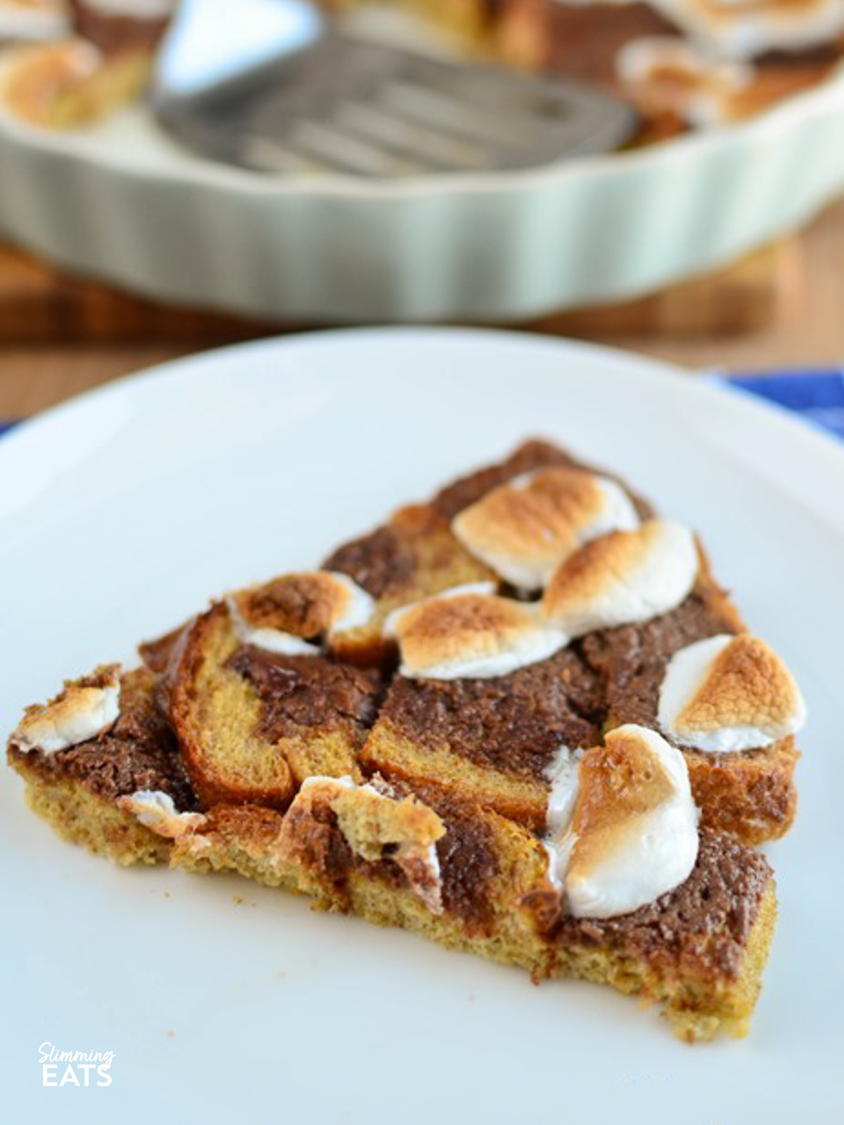slice of S’mores Bread Pudding on plate