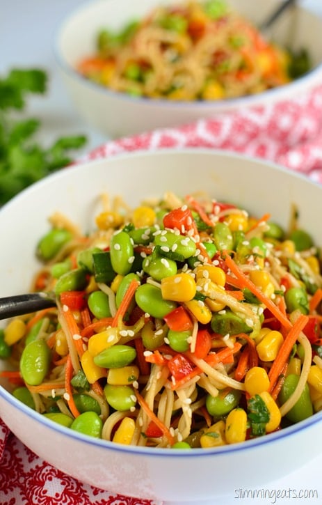 Slimming Eats Edamame and Noodle Salad Bowl - dairy free, vegetarian, Slimming World and Weight Watchers friendly