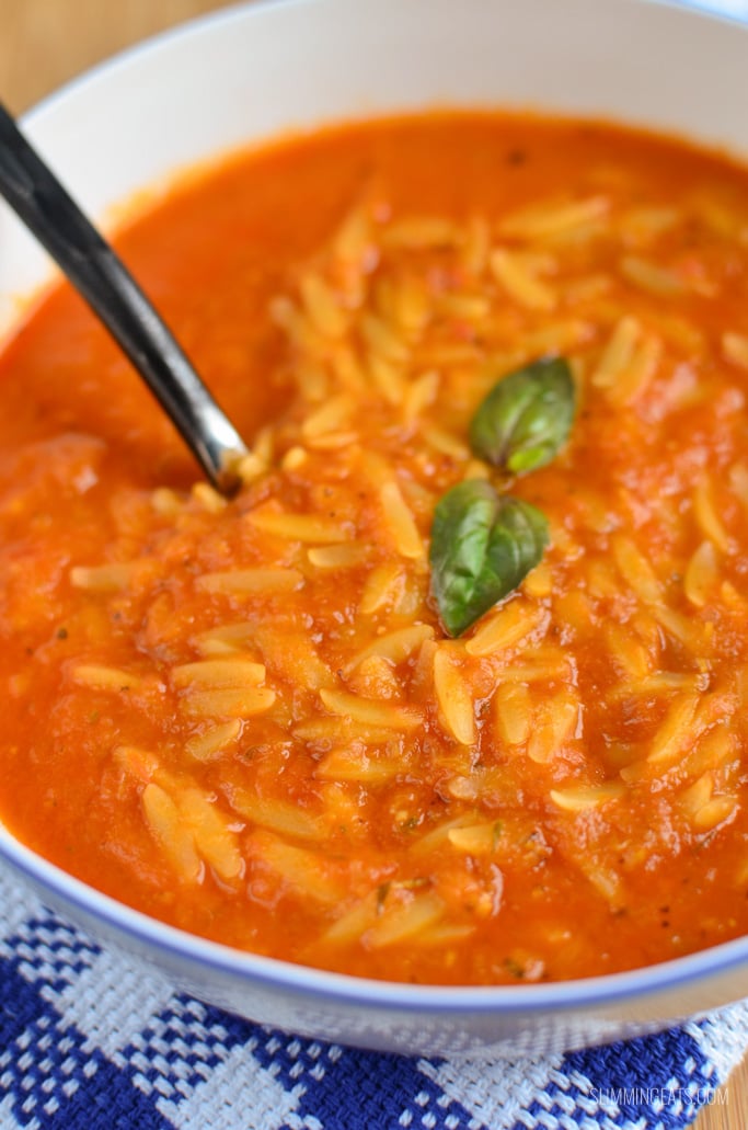 Slimming Eats Creamy Tomato Orzo Soup - dairy free, vegetarian, Slimming Eats and Weight Watchers friendly