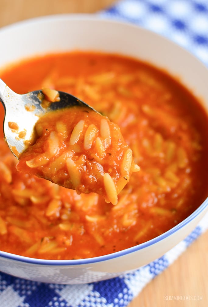 Slimming Eats Creamy Tomato Orzo Soup - dairy free, vegetarian, Slimming Eats and Weight Watchers friendly