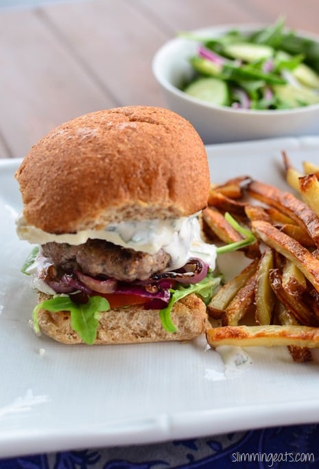 Slimming Eats Greek Style Lamb Burgers - Slimming World and Weight Watchers friendly Slimming Eats Greek Style Lamb Burgers - Slimming World and Weight Watchers friendly