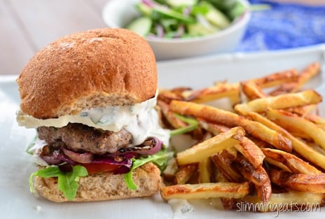 Slimming Eats Greek Style Lamb Burgers - Slimming World and Weight Watchers friendly Slimming Eats Greek Style Lamb Burgers - Slimming World and Weight Watchers friendly