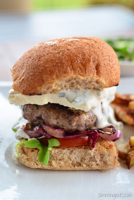 Slimming Eats Greek Style Lamb Burgers - Slimming World and Weight Watchers friendly Slimming Eats Greek Style Lamb Burgers - Slimming World and Weight Watchers friendly