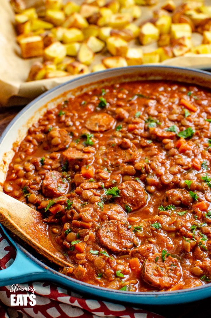 One Pot Sausage and Lentil Casserole Slimming Eats