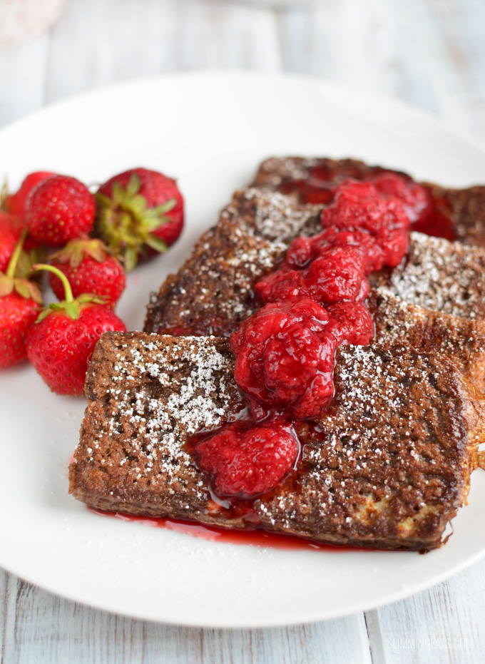 Chocolate French Toast with Strawberry Sauce