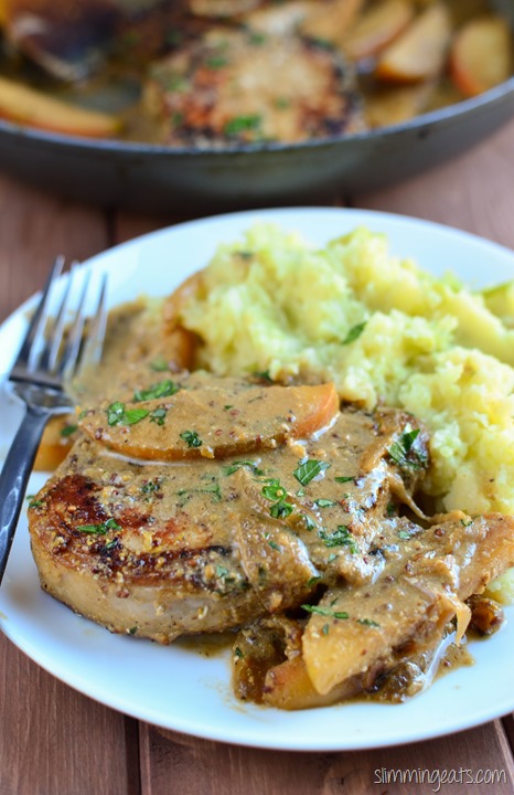 Slimming Eats Pork Loins with Apples and Mustard Sauce - gluten free, Slimming World and Weight Watchers friendly