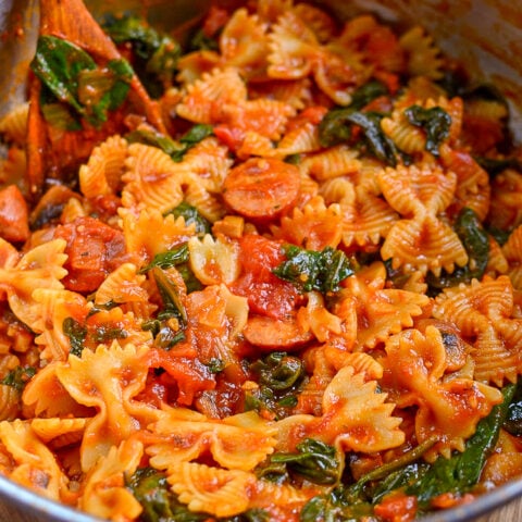 Sausage, Tomato and Spinach Pasta