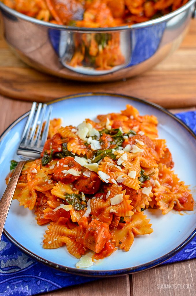 Sausage, Tomato and Spinach Pasta Slimming Eats
