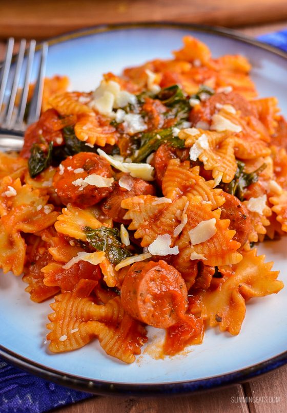 Sausage, Tomato and Spinach Pasta Slimming Eats