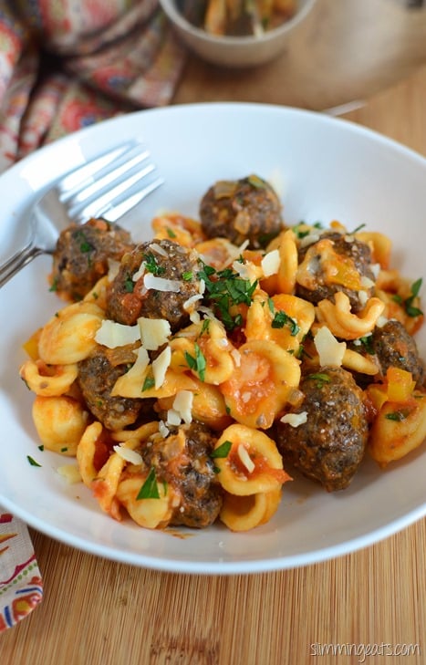 Slimming Eats Mini Beef and Portobello Mushrooms with Orecchiette - gluten free, Slimming World and Weight Watchers friendly