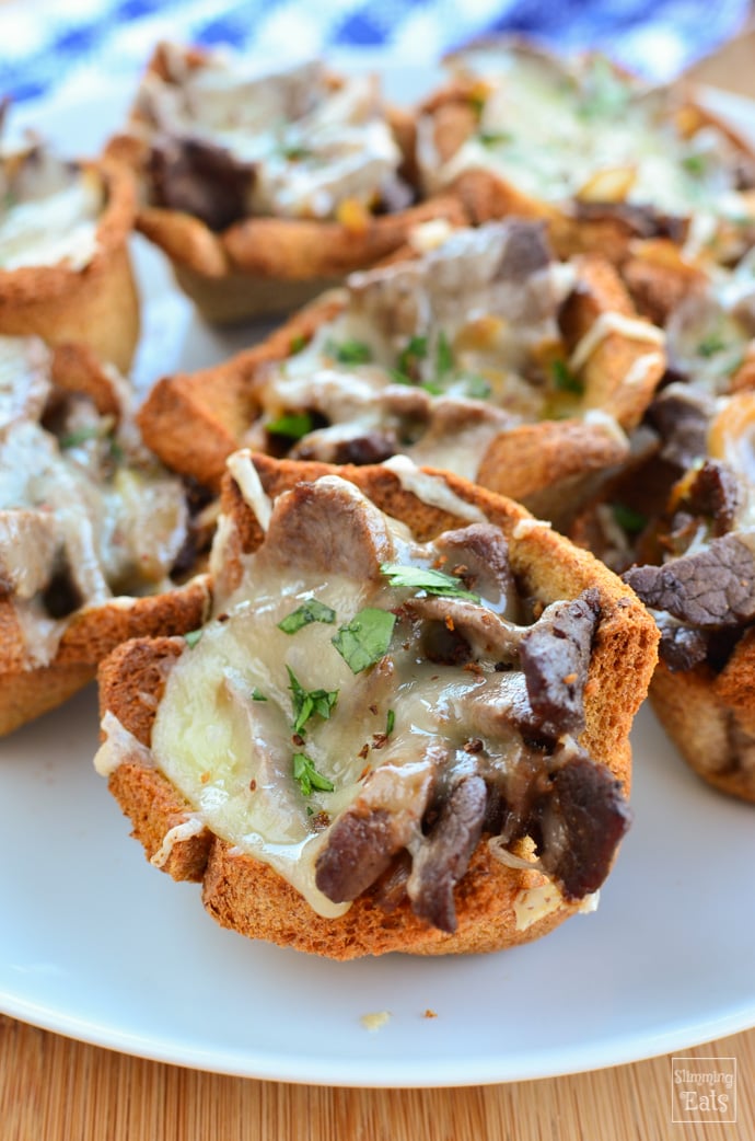 Slimming Eats Philly Cheese Steak Toast Cups -  Slimming Eats and Weight Watchers friendly
