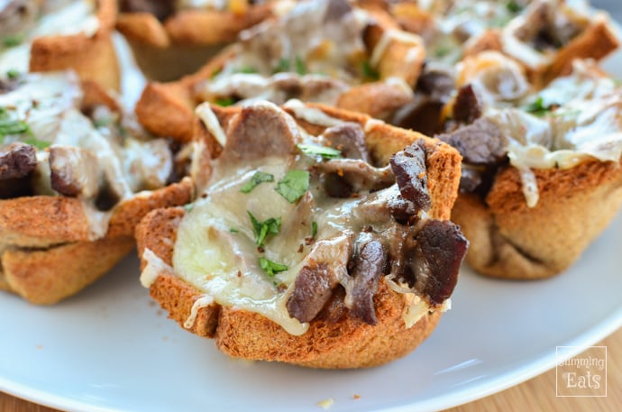 Slimming Eats Philly Cheese Steak Toast Cups - Slimming Eats and Weight Watchers friendly