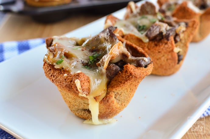 Slimming Eats Philly Cheese Steak Toast Cups -  Slimming Eats and Weight Watchers friendly