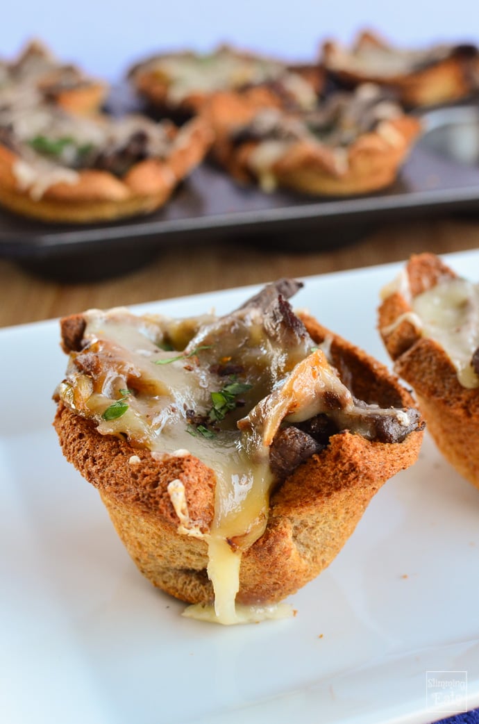 Slimming Eats Philly Cheese Steak Toast Cups -  Slimming Eats and Weight Watchers friendly