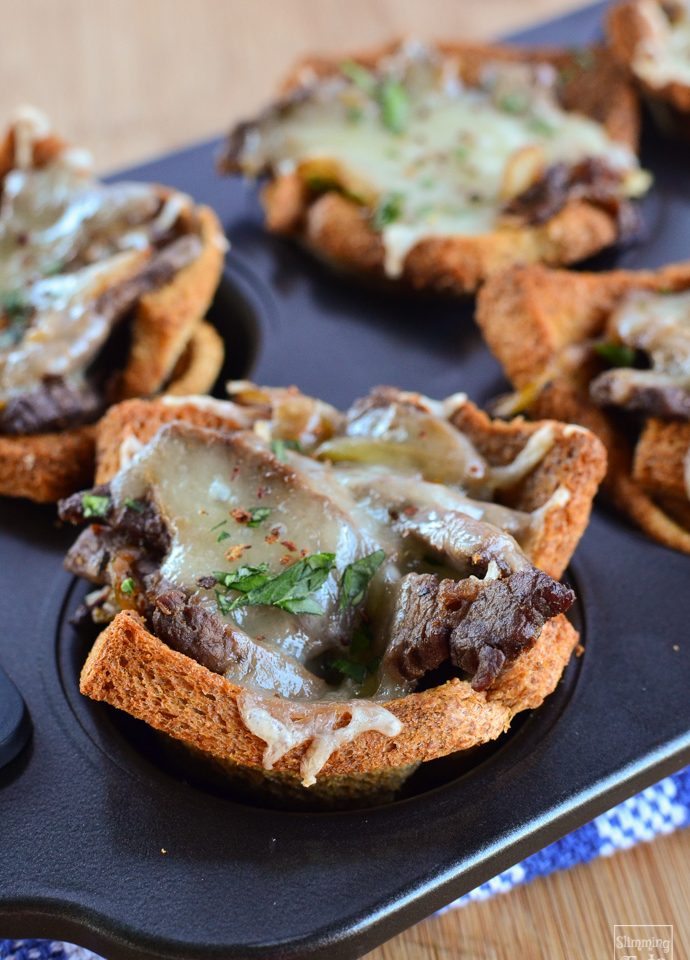 Slimming Eats Philly Cheese Steak Toast Cups - Slimming World and Weight Watchers friendly
