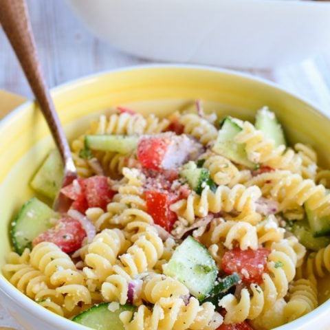 Slimming Eats Greek Pasta Salad - gluten free, vegetarian, Slimming World and Weight Watchers friendly