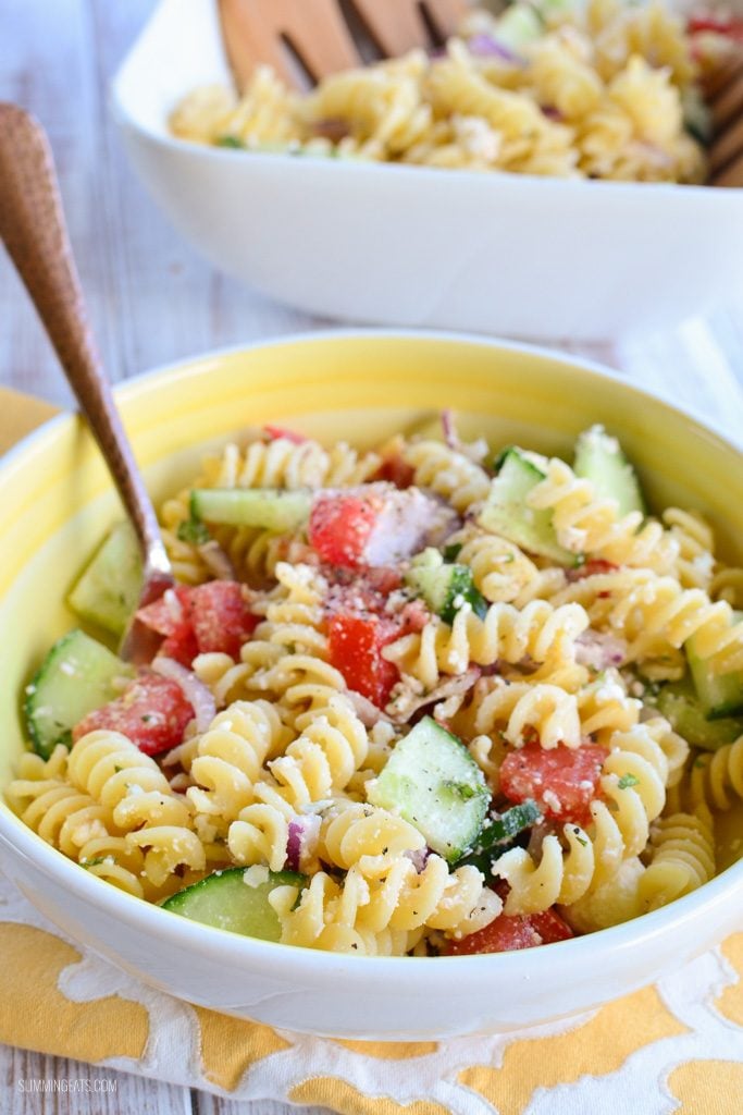 Slimming Eats Greek Pasta Salad - gluten free, vegetarian,  Slimming Eats and Weight Watchers friendly