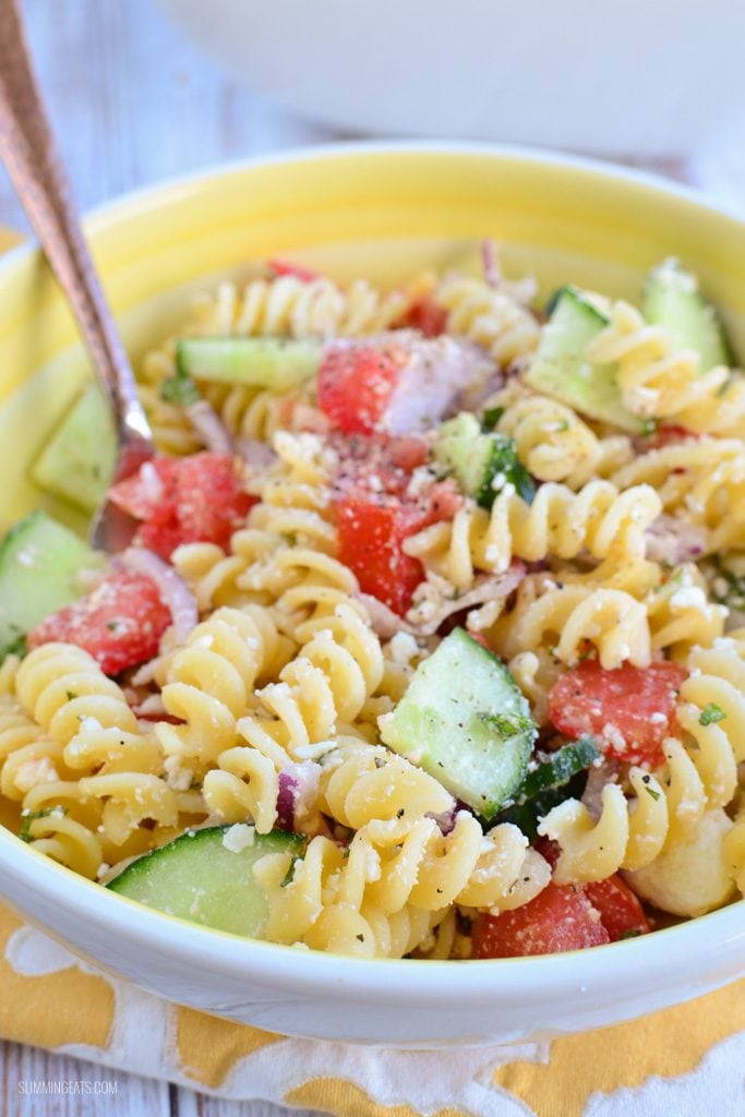 Slimming Eats Greek Pasta Salad - gluten free, vegetarian,  Slimming Eats and Weight Watchers friendly