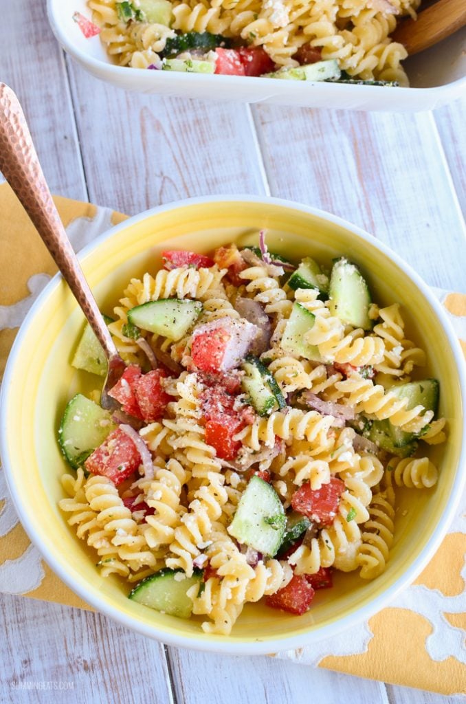 Slimming Eats Greek Pasta Salad - gluten free, vegetarian,  Slimming Eats and Weight Watchers friendly