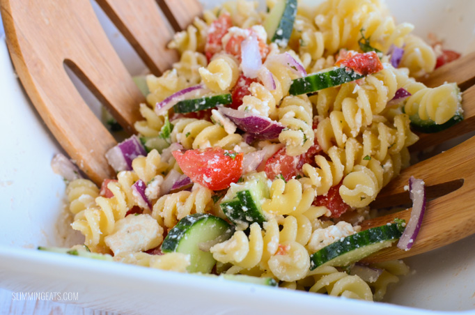Slimming Eats Greek Pasta Salad - gluten free, vegetarian,  Slimming Eats and Weight Watchers friendly