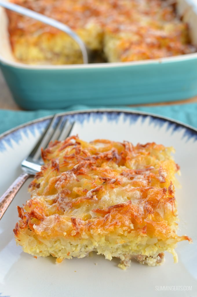 Slimming Eats Cheesy Sausage and Egg Hash Brown Casserole - gluten free, paleo, Slimming Eats and Weight Watchers friendly Slimming Eats Cheesy Sausage and Egg Hash Brown Casserole - gluten free, paleo, Slimming Eats and Weight Watchers friendly
