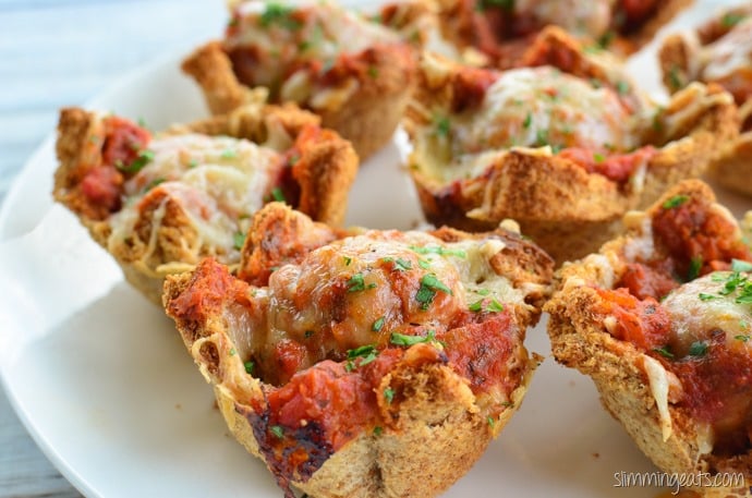 Slimming Eats Meatball Marinara Toast Cups -  Slimming Eats and Weight Watchers friendly