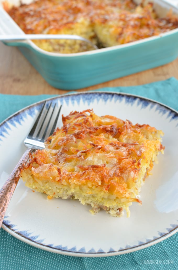 Slimming Eats Cheesy Sausage and Egg Hash Brown Casserole - gluten free, paleo,  Slimming Eats and Weight Watchers friendly