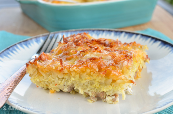 Slimming Eats Cheesy Sausage and Egg Hash Brown Casserole - gluten free, paleo,  Slimming Eats and Weight Watchers friendly