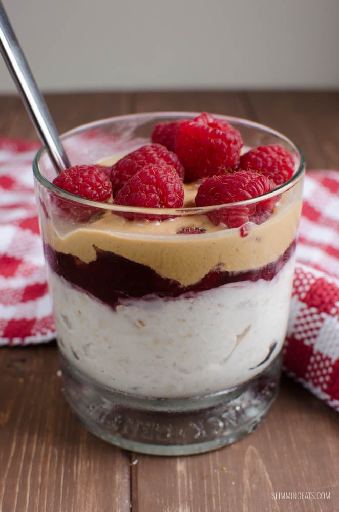 Slimming Eats Peanut Butter and Jelly Overnight Oats - gluten free, dairy free, vegetarian, Slimming Eats and Weight Watchers friendly