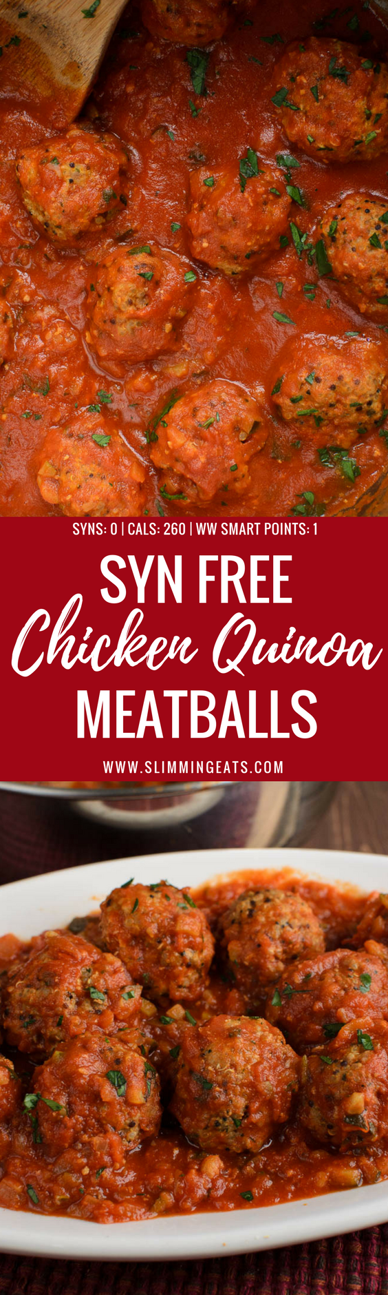 Dig into a dish of these Delicious Syn Free Chicken Quinoa Meatballs in a Veggie Sauce. Perfect over pasta or with Syn Free Chips - gluten free, slimming world, weight watchers friendly 