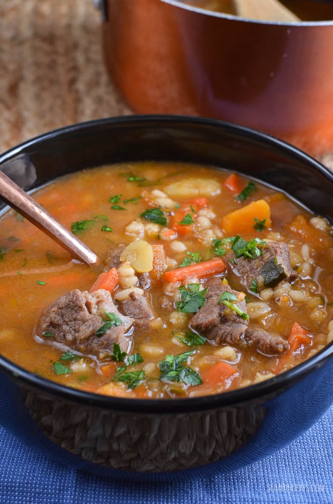 Slimming Eats Syn Free Beef Vegetable Barley Soup - dairy free, Slimming World and Weight Watchers friendly