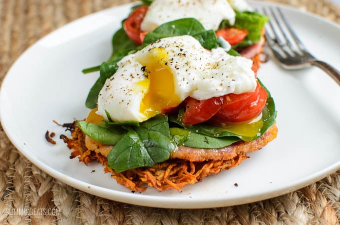 Slimming Eats Sweet Potato Hash Brown Breakfast Stacks - gluten free, dairy free, paleo, Slimming Eats and Weight Watchers friendly Slimming Eats Sweet Potato Hash Brown Breakfast Stacks - gluten free, dairy free, paleo, Slimming Eats and Weight Watchers friendly