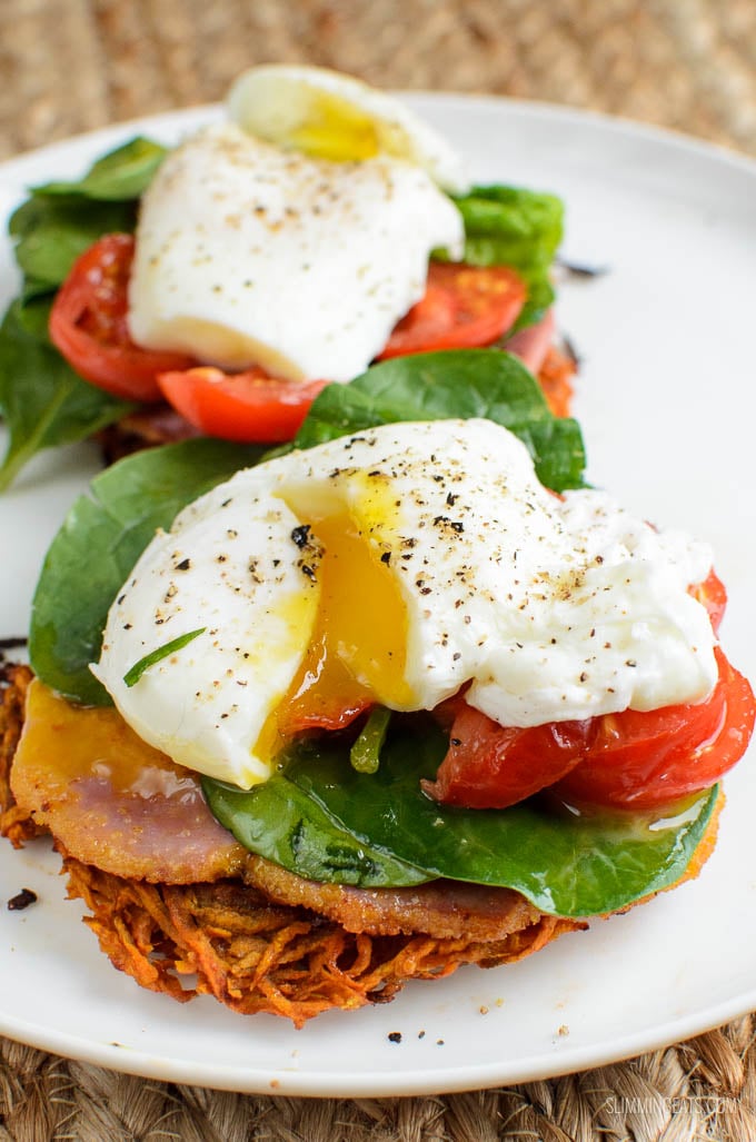 Slimming Eats Sweet Potato Hash Brown Breakfast Stacks - gluten free, dairy free, paleo, Slimming Eats and Weight Watchers friendly Slimming Eats Sweet Potato Hash Brown Breakfast Stacks - gluten free, dairy free, paleo, Slimming Eats and Weight Watchers friendly